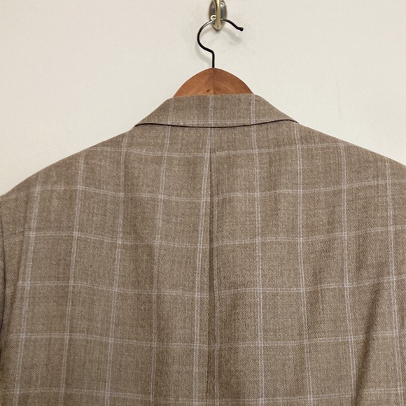 Saks Fifth Avenue Black Label Sport Coat Mens 40R Beige Silk Wool Windowpane - Picture 5 of 15